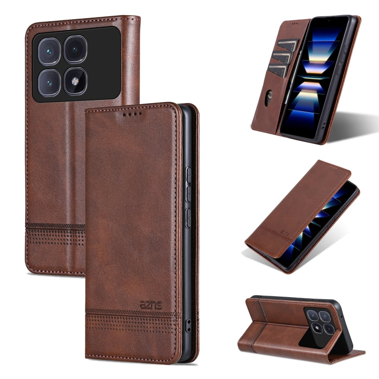 Dark brown flip leather phone case with textured finish, card holder, and stand cover