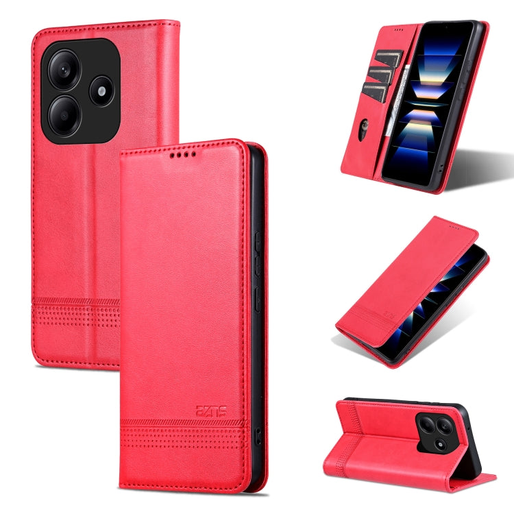 Red flip leather phone case with magnetic closure and card slot, textured finish.