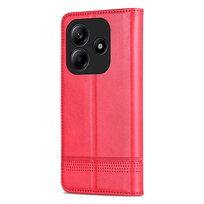 Red leather flip phone case with camera cutout and textured bottom panel.