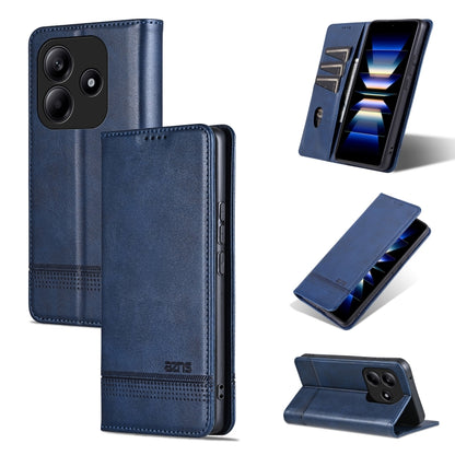 Dark blue flip leather phone case with magnetic closure and card slot, textured finish.