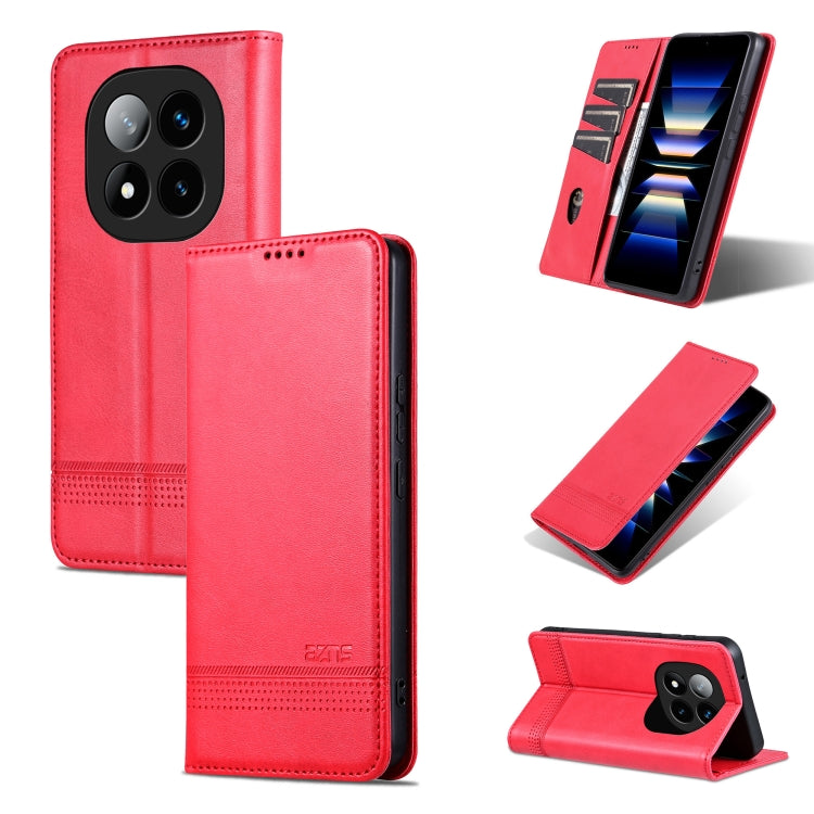 Magnetic flip leather phone case, red calf texture, front and back with camera cutout