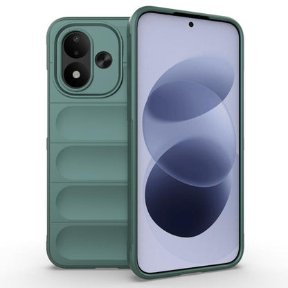 Magic Shield TPU phone case in dark green with flannel-like panels and camera cutout