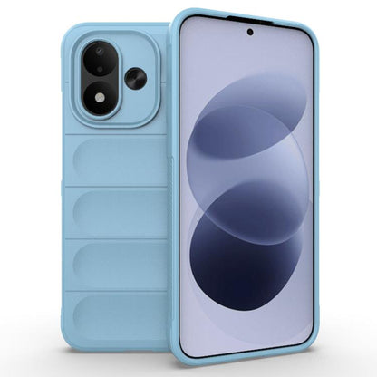 Magic Shield TPU phone case in light blue with flannel-like panels and camera cutout