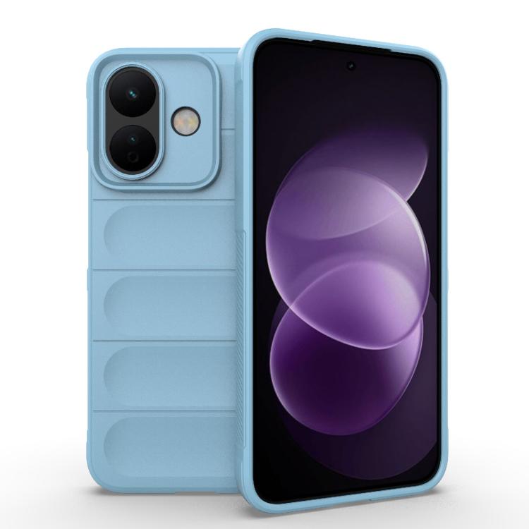 Magic Shield TPU flannel phone case, light blue with camera cutout and raised edges