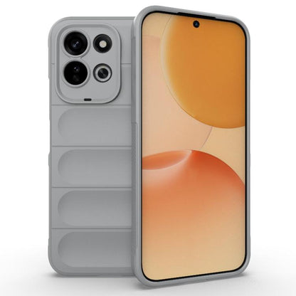 Magic Shield TPU + flannel phone case, light grey, with camera cutouts and raised edges.