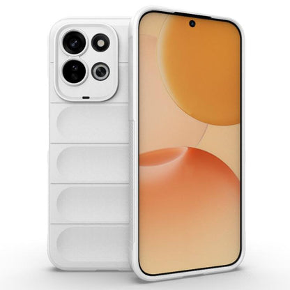 Magic Shield TPU + flannel phone case, white, with camera cutouts and raised edges.