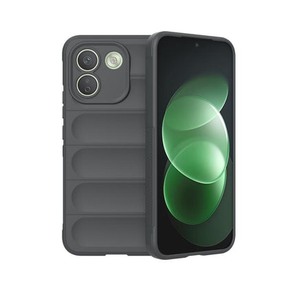 Dark grey TPU flannel phone case with raised camera cutouts and screen lip