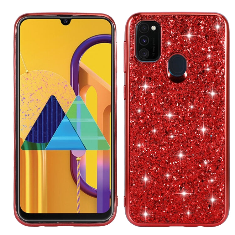 Glitter powder shockproof TPU phone case, red glitter back with camera cutouts