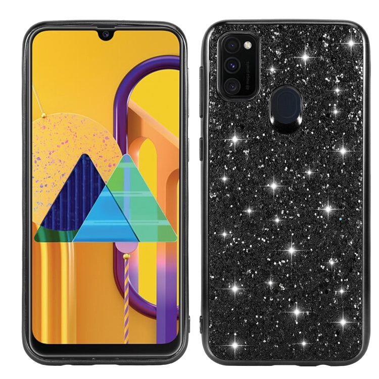 Glitter powder shockproof TPU phone case, black glitter back with camera cutouts