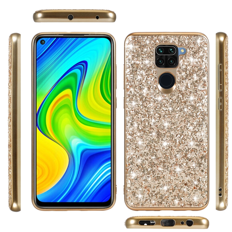 Gold glitter TPU protective phone case with camera and side button cutouts