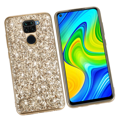 Gold glitter TPU protective phone case with camera cutout and raised edges
