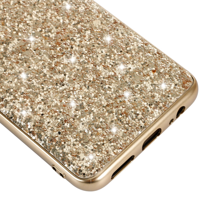 Gold glitter TPU phone case close-up of side openings and edge protection