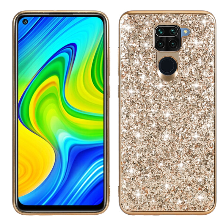 Rose gold glitter TPU phone case with camera cutouts and raised shockproof edges