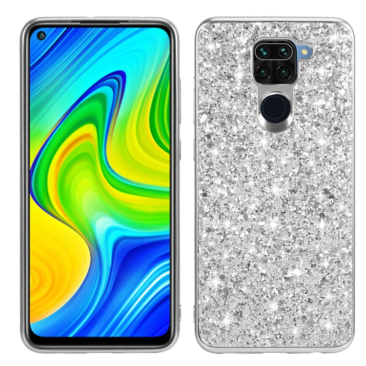 Silver glitter TPU phone case with camera cutouts and shockproof raised edges