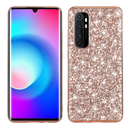 Rose gold glitter TPU protective phone case with camera cutouts and raised edges