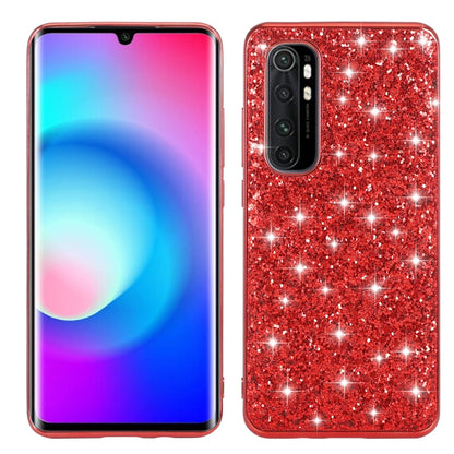 Red glitter TPU phone case showing rear camera cutouts and fingerprint button