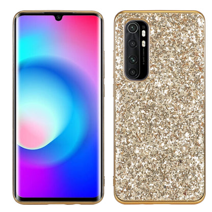 Gold glitter TPU phone case with rear camera cutout and fingerprint button