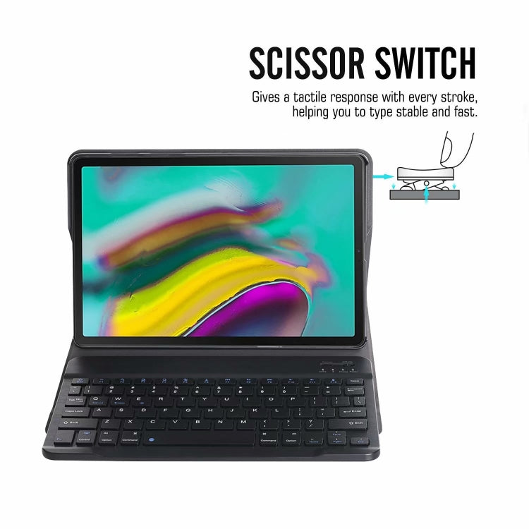 Black folio case with detachable Bluetooth keyboard and scissor-switch keys
