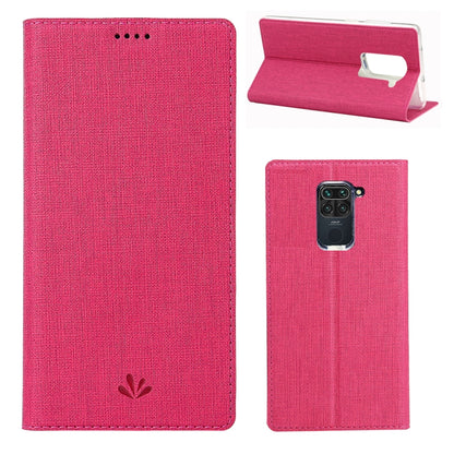 Rose red flip wallet phone case with magnetic clasp and card holder, textured fabric finish.