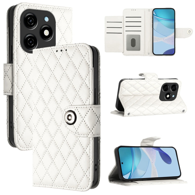 White rhombic quilt leather phone case with lanyard, wallet folio and card slots