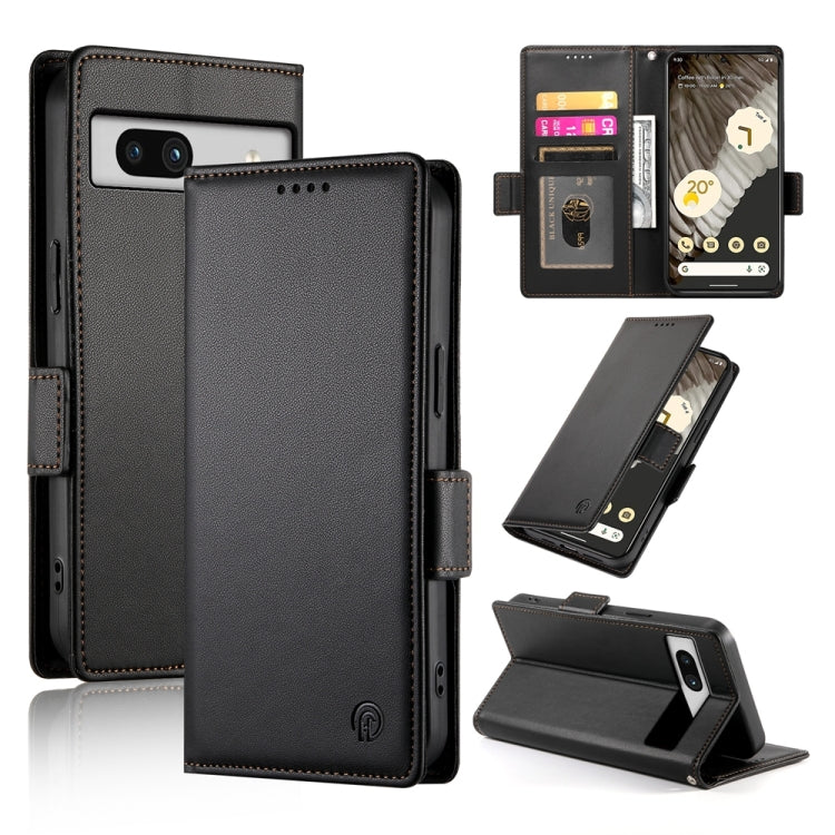 Black frosted leather magnetic phone case with side buckle, card slot, and stand