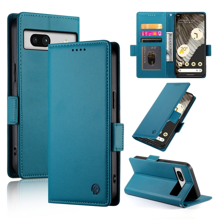 Teal frosted leather magnetic phone case with side buckle, card slot, and stand