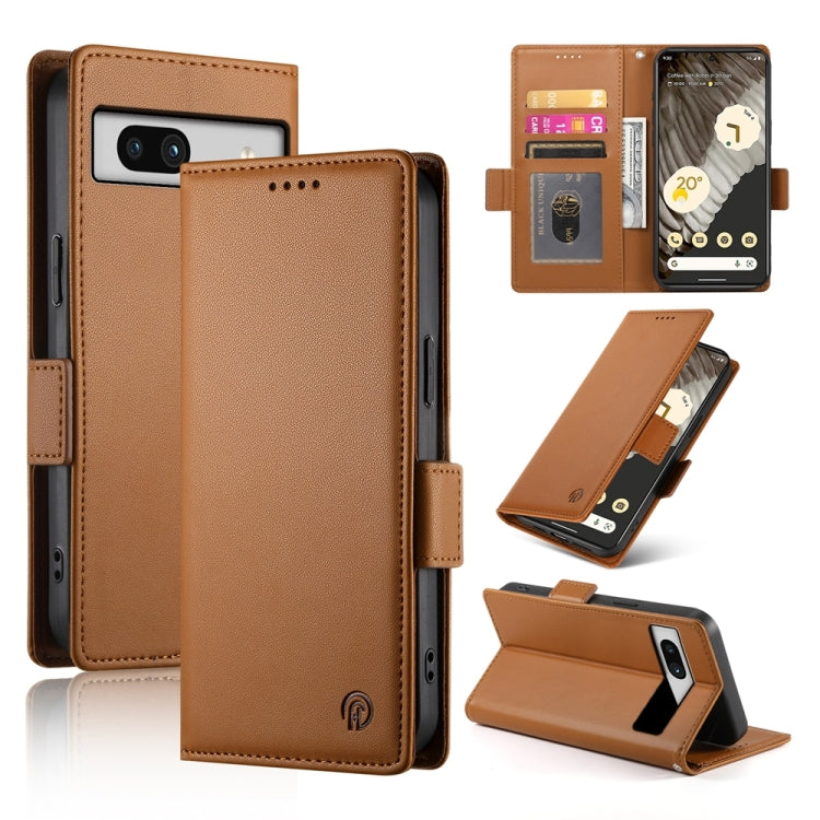 Brown magnetic phone case with side buckle; frosted leather-style folio cover