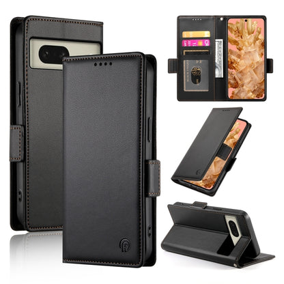 Black frosted leather phone case with side buckle, magnetic closure, card slot and stand