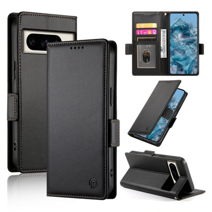 Black frosted leather phone case with side buckle, magnetic closure, card slot and stand
