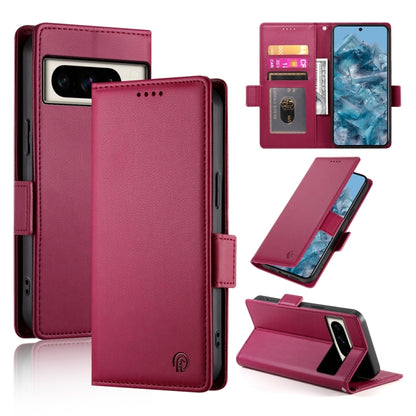 Wine red frosted leather phone case with side buckle, magnetic closure, card slot cover