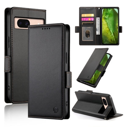 Magnetic side-buckle frosted leather phone case in dark gray/black, with card slot and kickstand