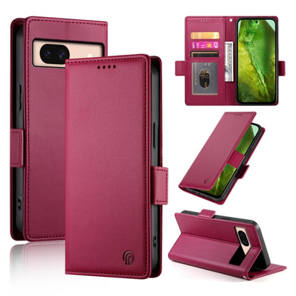 Magnetic side-buckle frosted leather phone case in pink, with card slot and kickstand