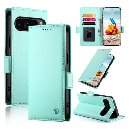 Magnetic frosted leather phone case with side buckle, mint teal