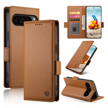 Magnetic frosted leather phone case with side buckle, tan brown