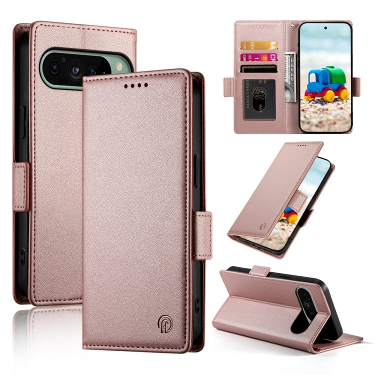 Magnetic frosted leather phone case with side buckle, dusty rose pink