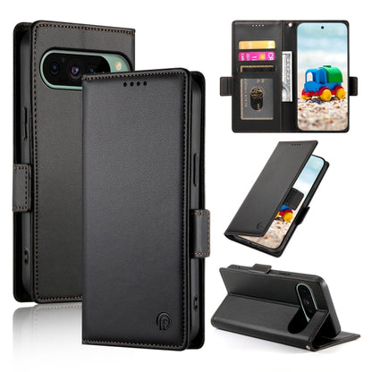 Magnetic frosted leather phone case with side buckle, black