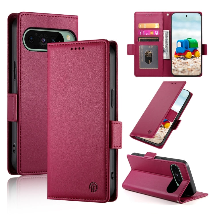 Magnetic frosted leather phone case with side buckle, deep pink