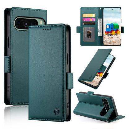 Magnetic frosted leather phone case with side buckle, teal green