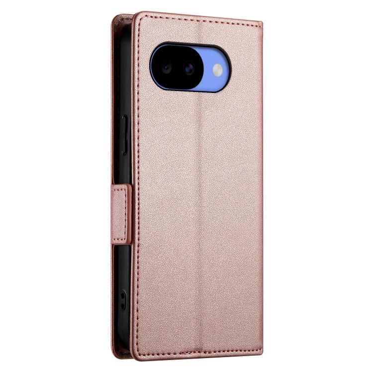 Rose gold frosted leather phone case with camera cutout and side strap