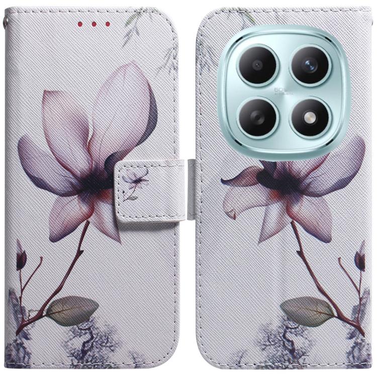 Flip phone case with pink magnolia flower and branches, front flap with card slot pocket.