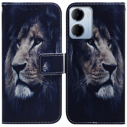 Dark blue flip leather phone case with two-sided dog illustration and magnetic flap