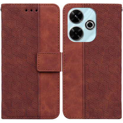 Brown geometric embossed leather phone wallet case with side card slot and triple camera cutout