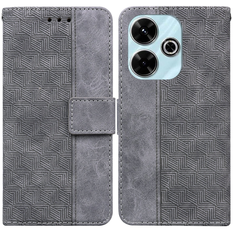 Grey geometric embossed leather phone wallet case with side card slot and triple camera cutout
