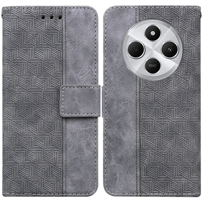 Grey geometric embossed leather phone wallet case with magnetic flap and triple camera cutout