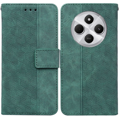 Green geometric embossed leather phone wallet case with magnetic flap and triple camera cutout