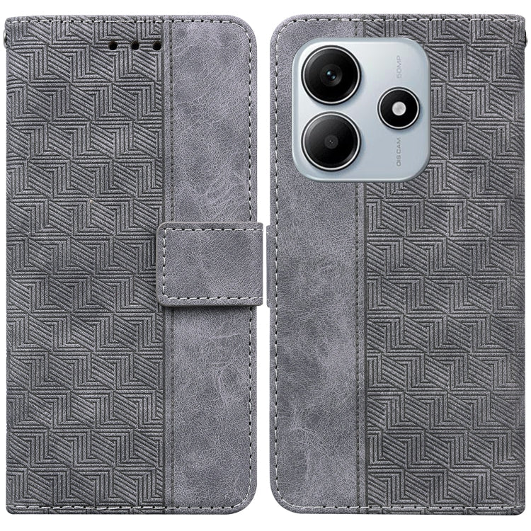 Geometric embossed leather phone case with folio strap, gray