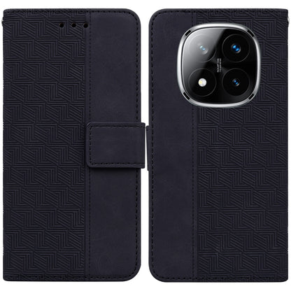 Geometric embossed leather phone case with folio flap, dark navy, card slot, camera cutout.