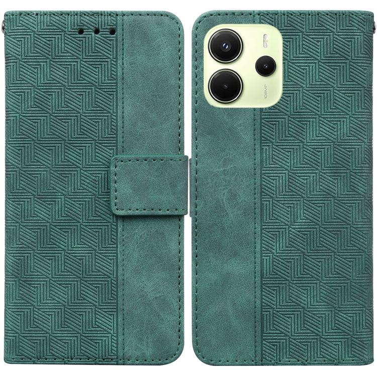 Geometric embossed leather phone case with folio strap, green