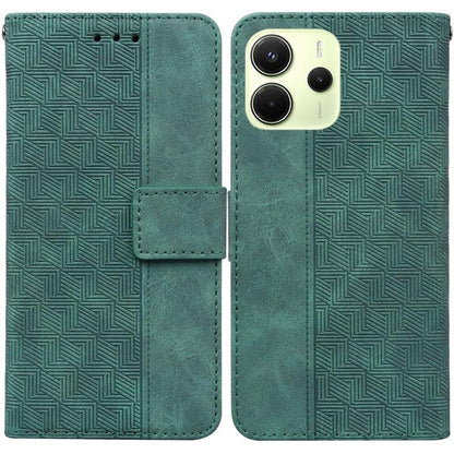 Geometric embossed leather phone case with folio strap, green