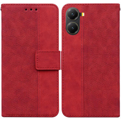 Geometric embossed leather phone case with folio strap, red